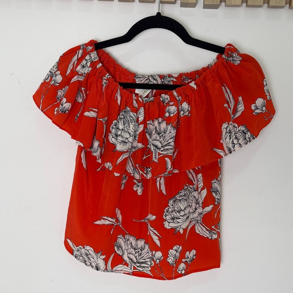 Yumi Kim Red Floral Off-Shoulder Ruffle Camisole size medium
